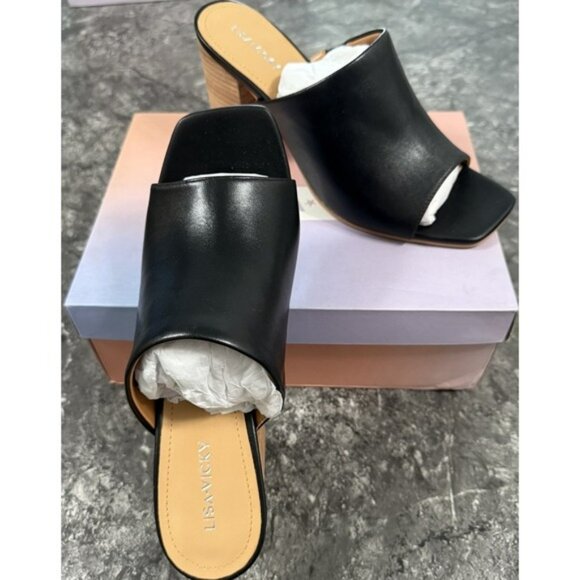 Lisa Vicky Womens Black Sheep Nappa Virtue-V Slide On Heels Sz 10M - Picture 1 of 10